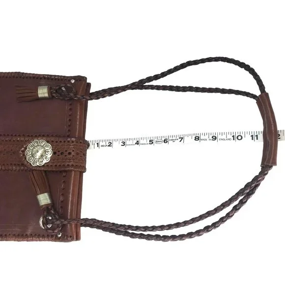 Brown Leather Southwestern Shoulder Bag Two Handle Concho Handmade Morocco - Picture 8 of 15